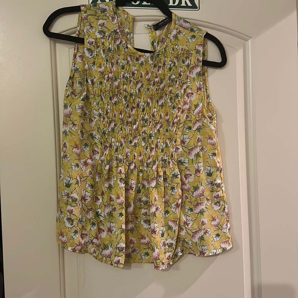 Yellow floral ruched blouse top